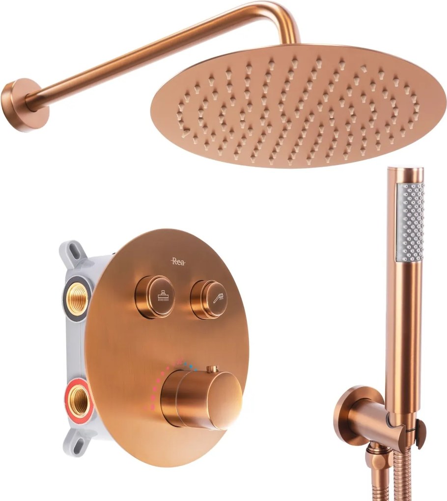 Set de duș incastrat Rea LUNGO COPPER BRUSH + BOX cu termostat