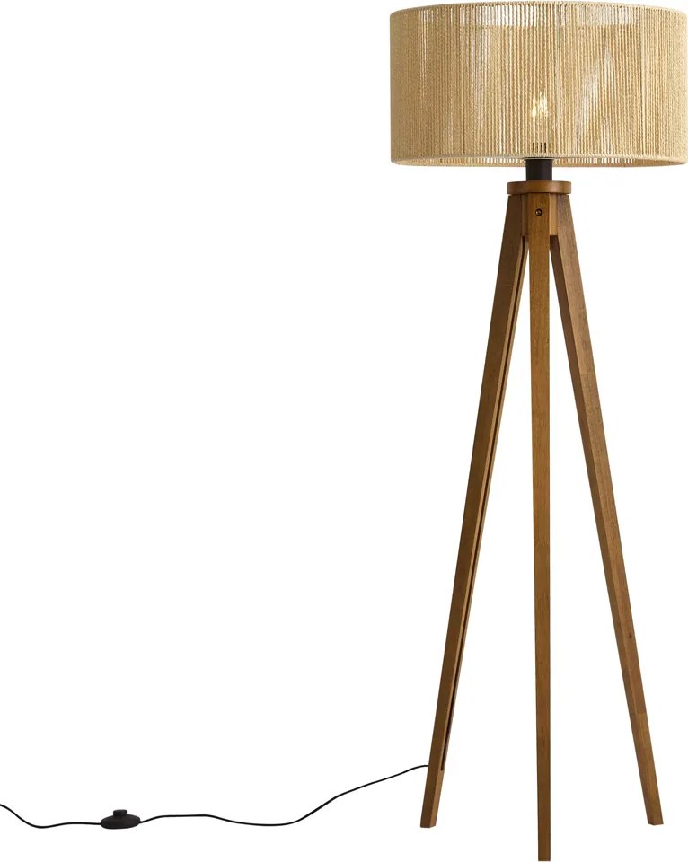 Lampă de podea vintage din lemn cu abajur din sfoară de hârtie bej 50/50/25 - Tripod Classic