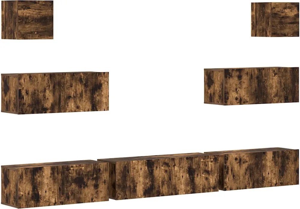 vidaXL Set comodă TV, 7 piese, stejar fumuriu, lemn compozit