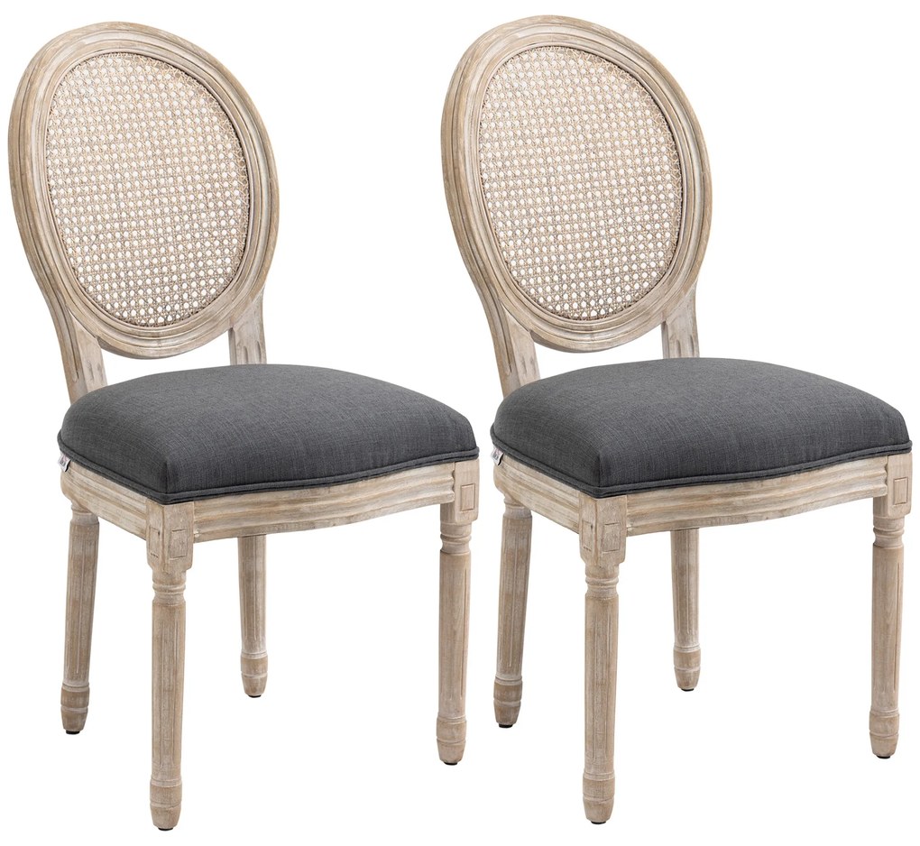 HOMCOM Set de 2 Scaune de Masa, Scaun de Salon medaillon de Stil Louis XVI, Lemn Masiv sculptat, patinat | Aosom Romania