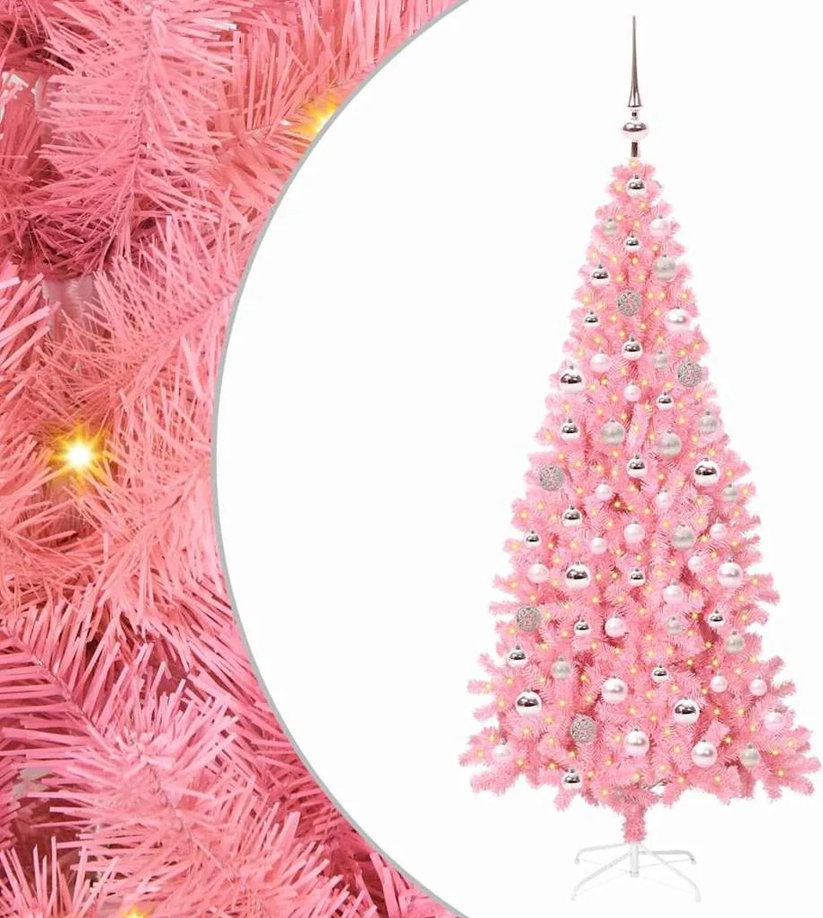 vidaXL Brad de Crăciun cu 300 LED cu suport Roz 180 cm PVC
