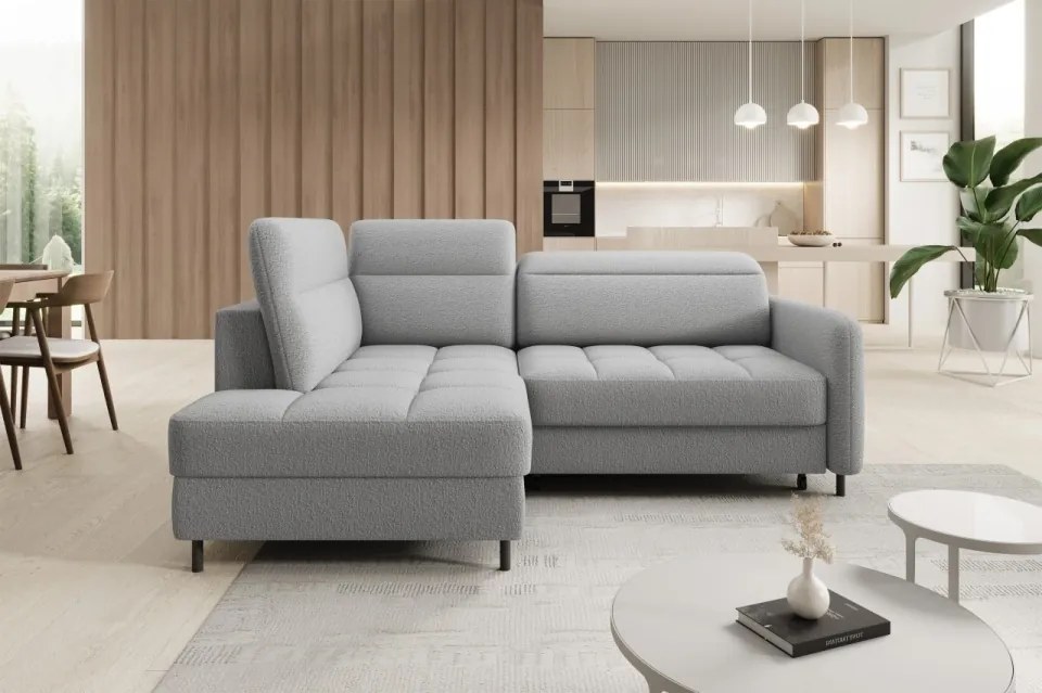 Coltar tapitat, extensibil, cu spatiu pentru depozitare, 208x160x100 cm, Barea L01, Eltap (Culoare: Gri / Manhattan 03)