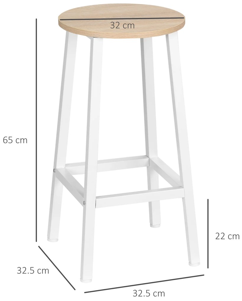 Set 2 scaune de bar HOMCOM, de bucatarie cu suport pentru picioare, alb natural | Aosom RO