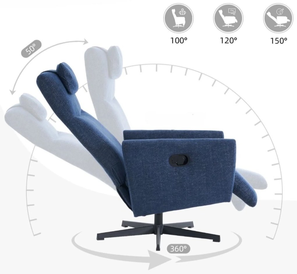Fotoliu confortabil cu funcție de relaxare, Albastru | Aosom Romania