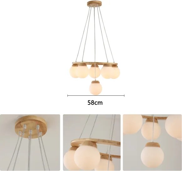 Brilagi - Lustră suspendată pe cablu VISBY WOOD, 6xE27/60W/230V, Ø 58 cm, din lemn