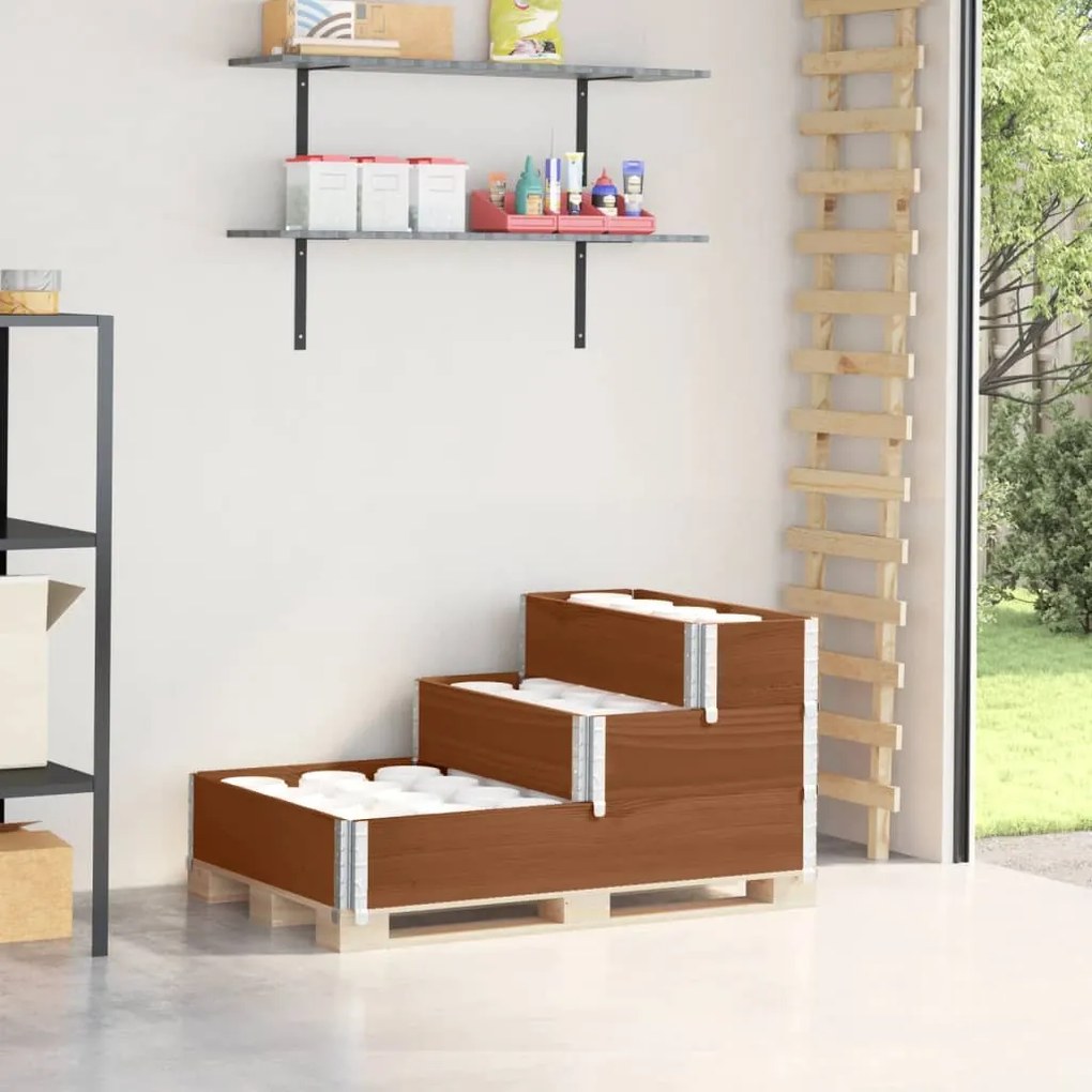 vidaXL Strat înălțat cu 3 niveluri, maro, 120x80 cm, lemn masiv pin