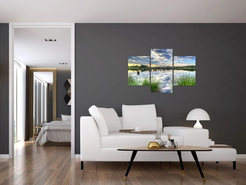 Tablou cu lac și trestie (90x60 cm)