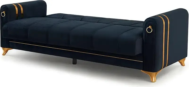 Canapea extensibila cu lada de depozitare 220x87x93 cm, maro si detalii aurii – Camara