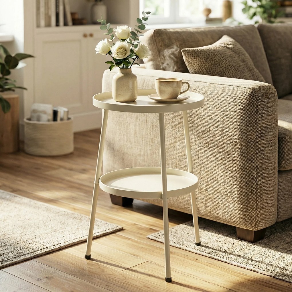 Outsunny Masă de grădină Ø36 cm, masă de balcon din metal, masă de exterior pentru servit masa, măsuță rotundă pentru grădină terasă balcon Alb-crem | Aosom Romania