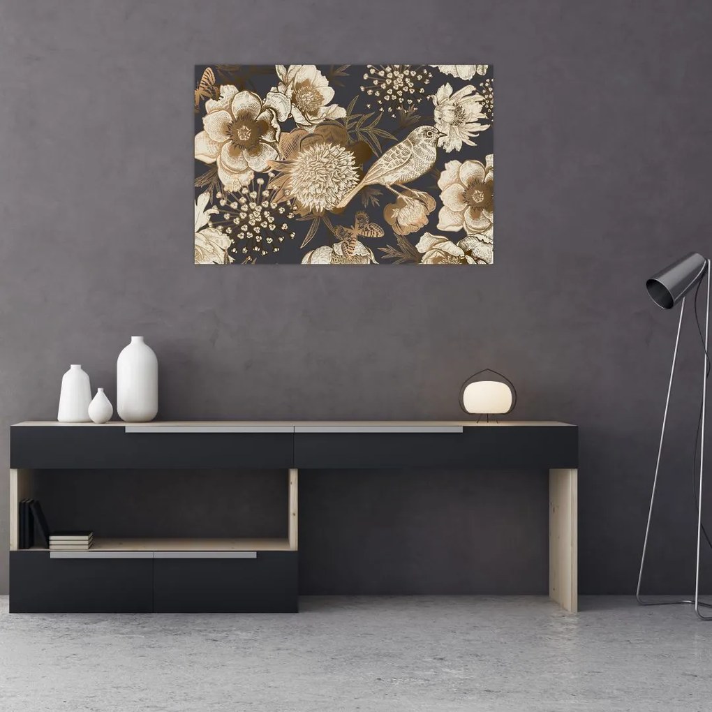 Tablou - Flori aurii pe fundal întunecat (90x60 cm)