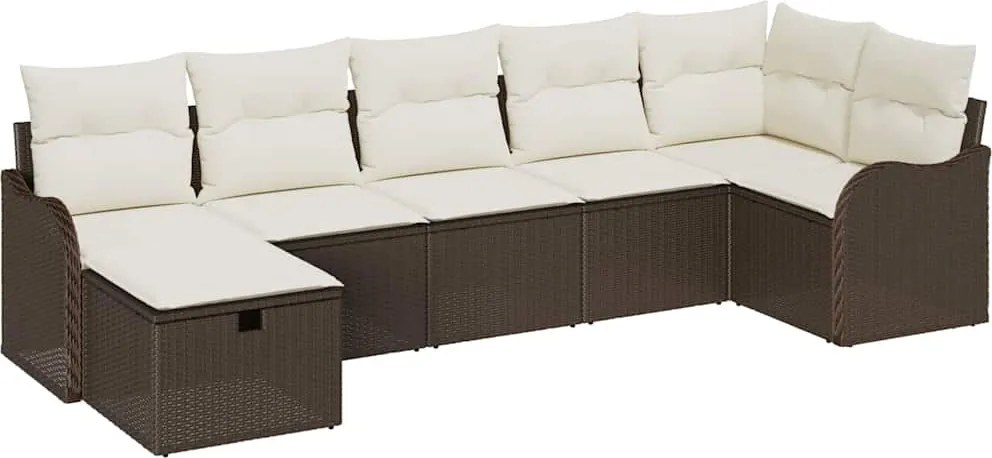 vidaXL Set de canapele pentru grădină cu pernă 7 pcs Maro Rattan poli