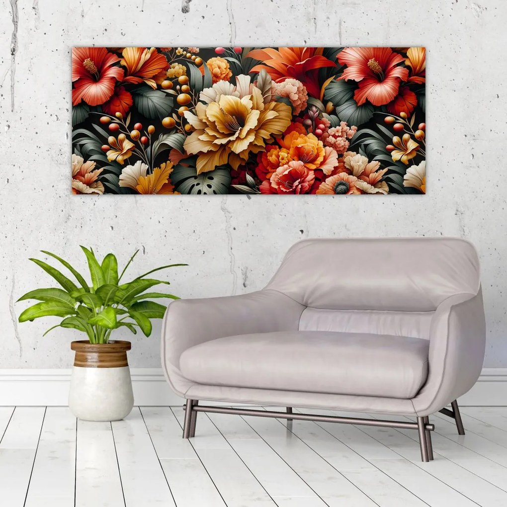 Tablou - Flori portocalii și roșii (120x50 cm)