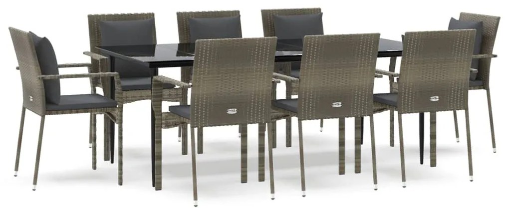 3185106 vidaXL Set mobilier de grădină cu perne, 9 piese, negru/gri, poliratan