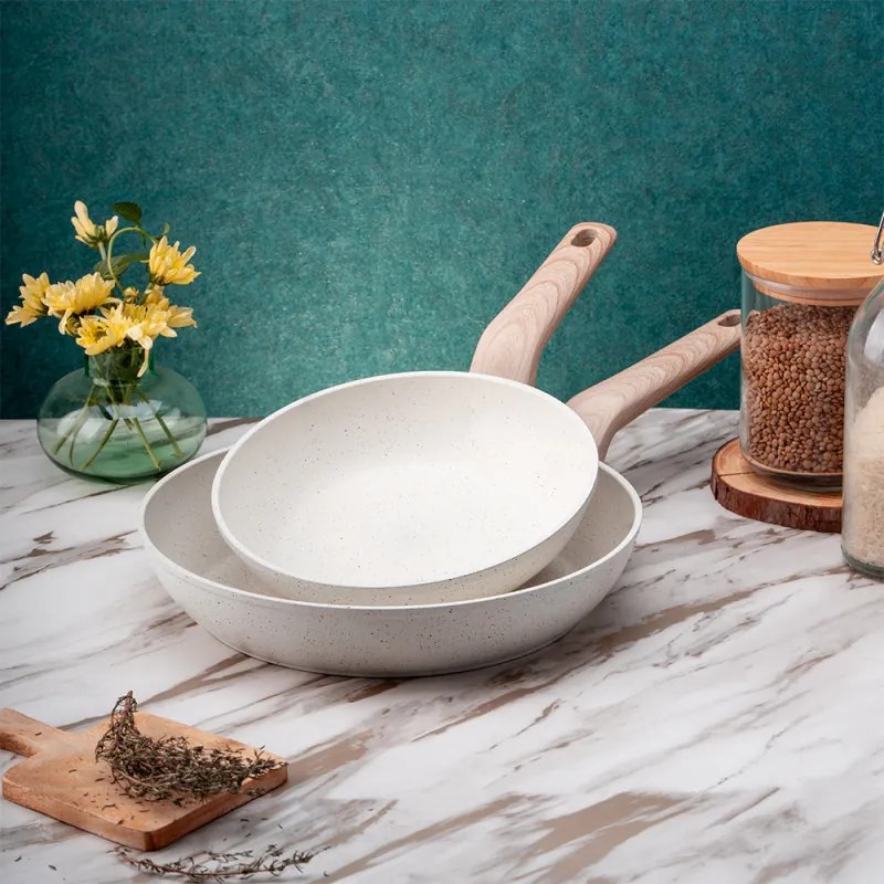 Tigaie wok Oliver Voltz Nice OV54420E30, 30 cm, Finisaj marmura, Inductie, Crem melange