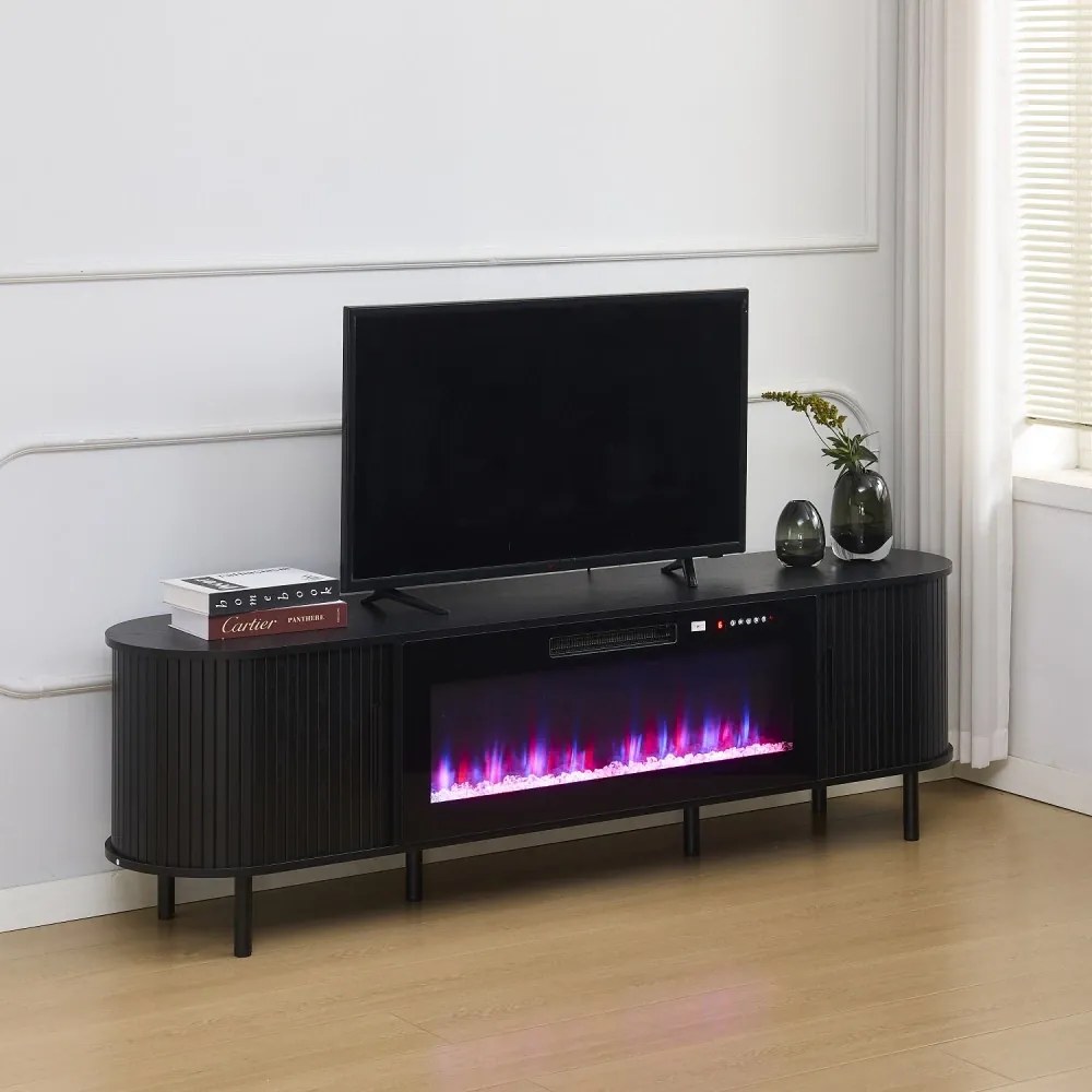Comodă TV cu șemineu electric cu Încălzire, iluminare LED , 12 culori, Telecomandă, 180 cm, MOB136 Negru