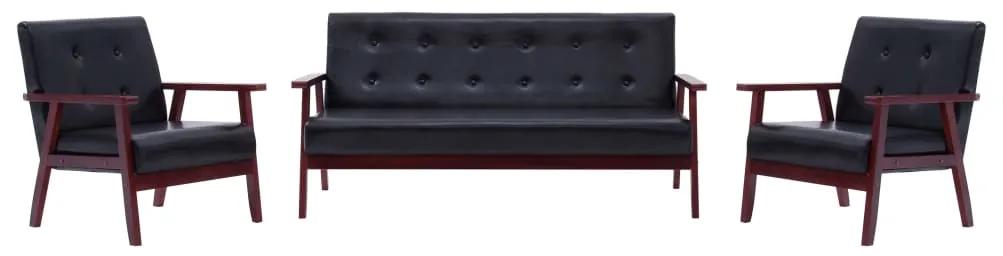 279136 vidaXL Set canapea, 3 piese., negru, piele artificială