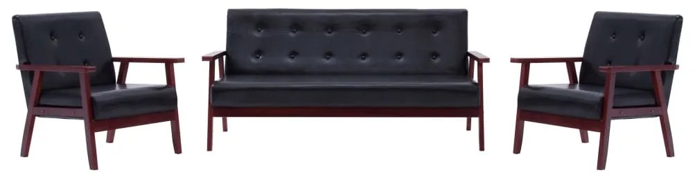 279136 vidaXL Set canapea, 3 piese., negru, piele artificială