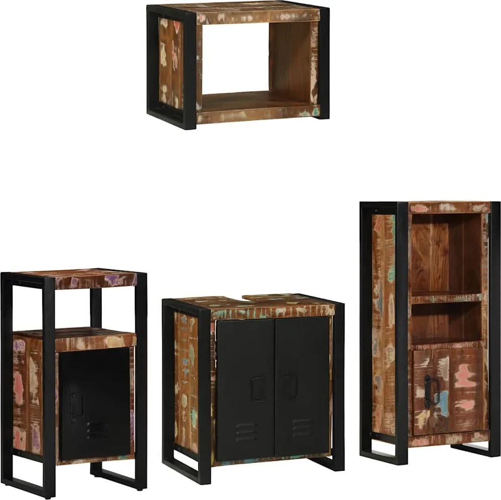 vidaXL Set de mobilier pentru baie cu raft 4 pcs Lemn recuperat masiv