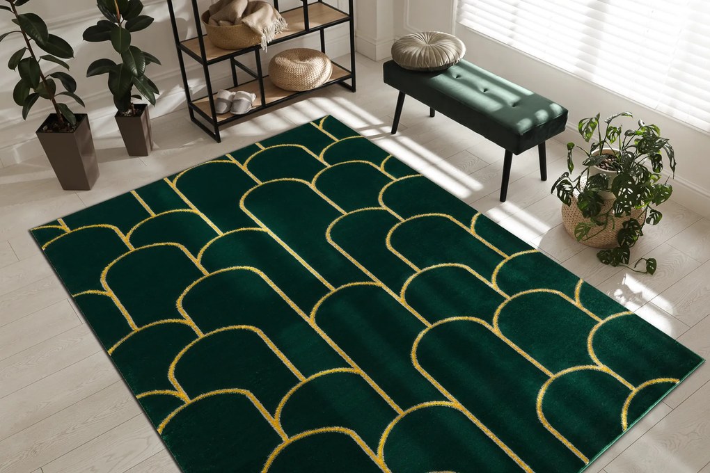 Exclusiv EMERALD covor 1021 glamour, stilat, art deco, sticla verde / aur