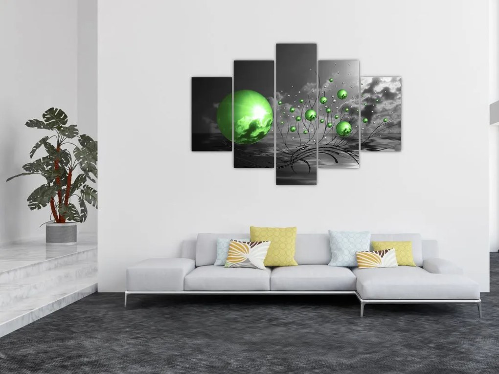 Tabloul bilelor verzi abstracte (150x105 cm)