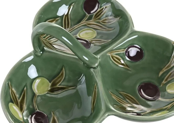 Bol servire aperitive cu 3 compartimente din ceramică, 23,5×23,5×9 cm, „Olivo"