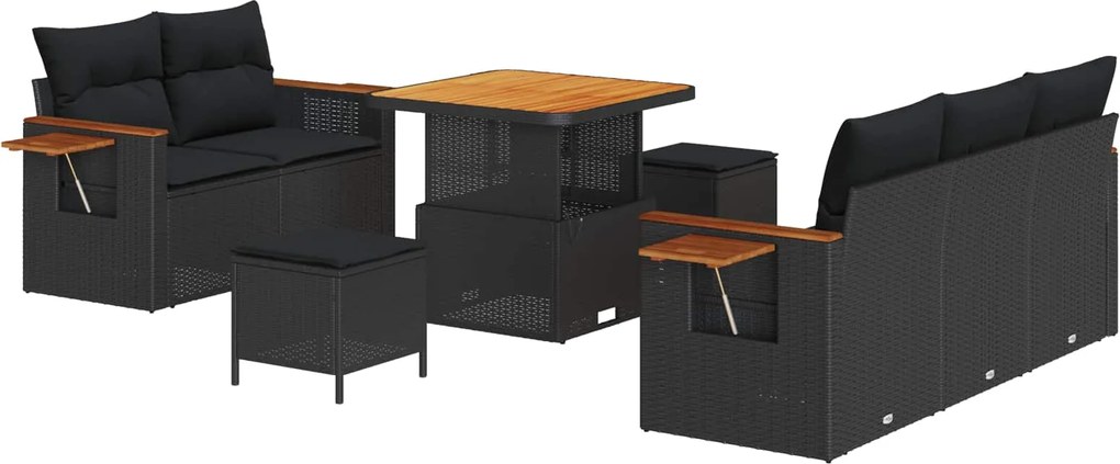 vidaXL Set de canapele pentru grădină cu pernă 10 pcs Negru poliratan