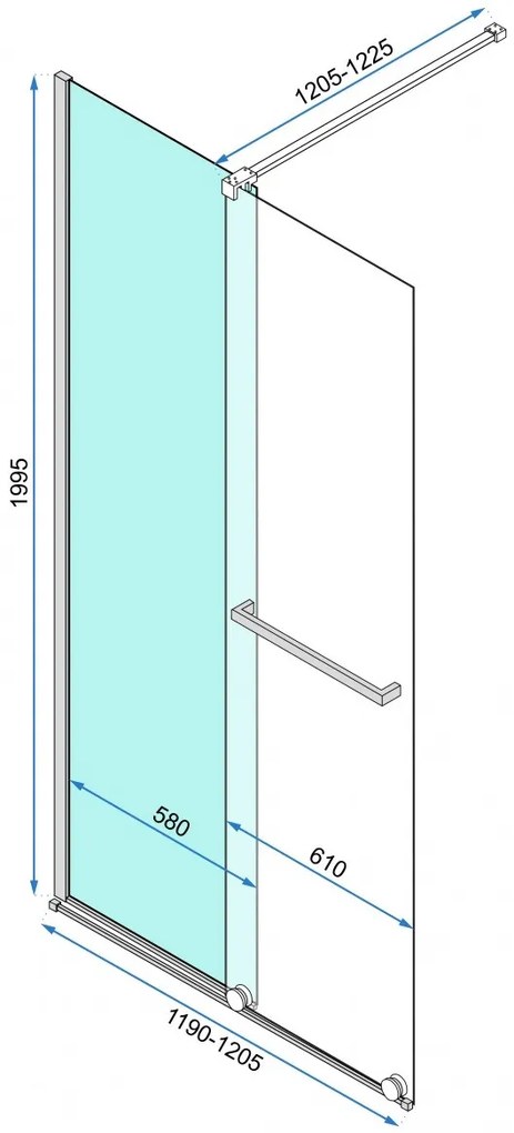 Paravan dus walk-in Cortis crom - 120x195 cm