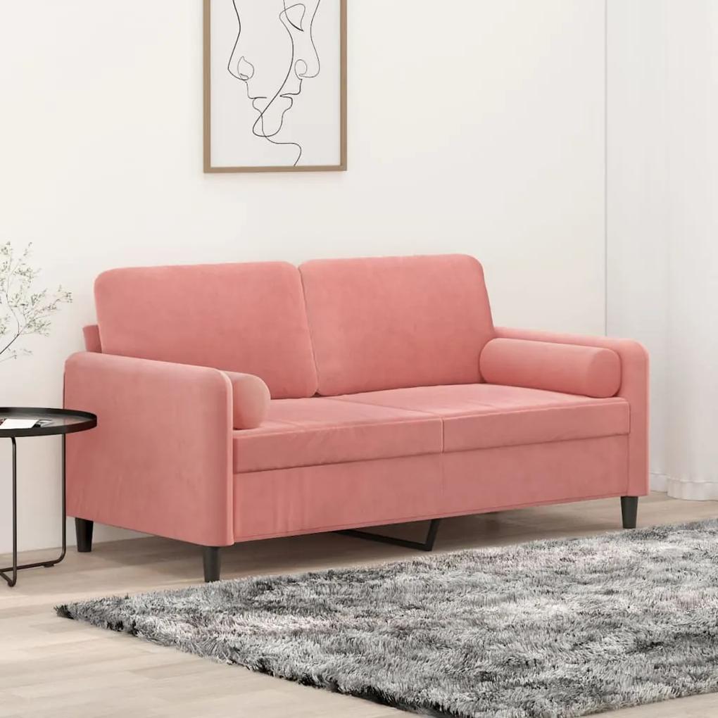 3153094 vidaXL Canapea cu 2 locuri cu perne&pernuțe, roz, 140 cm, catifea