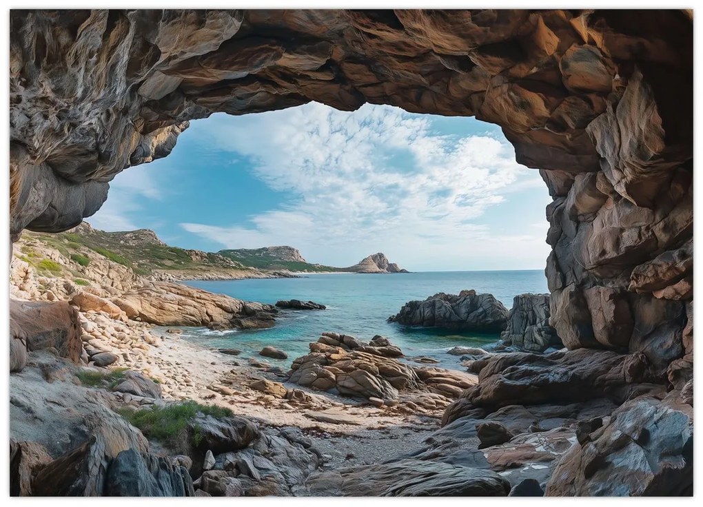 Tablou pe sticlă - Peșteră lângă mare (70x50 cm)