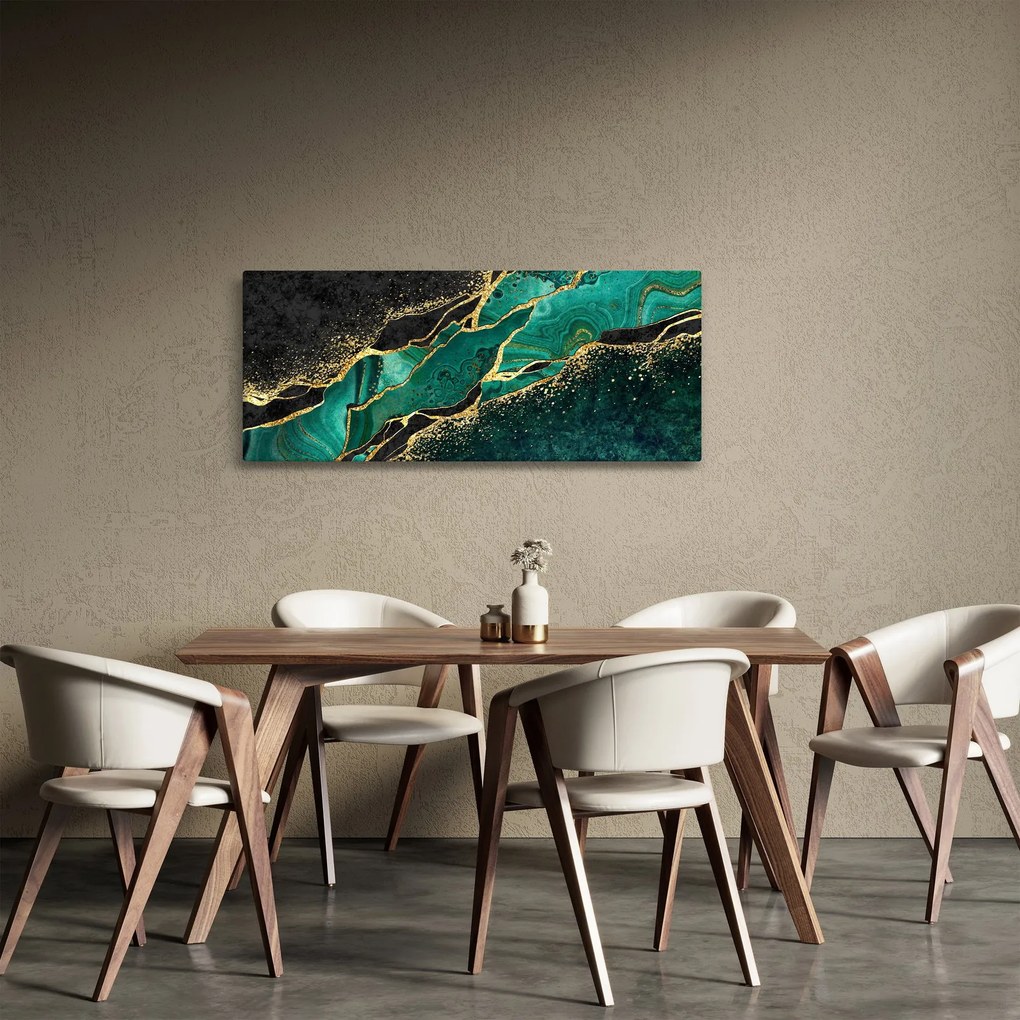 Tablou - Marmorat, petrol-auriu (120x50 cm)