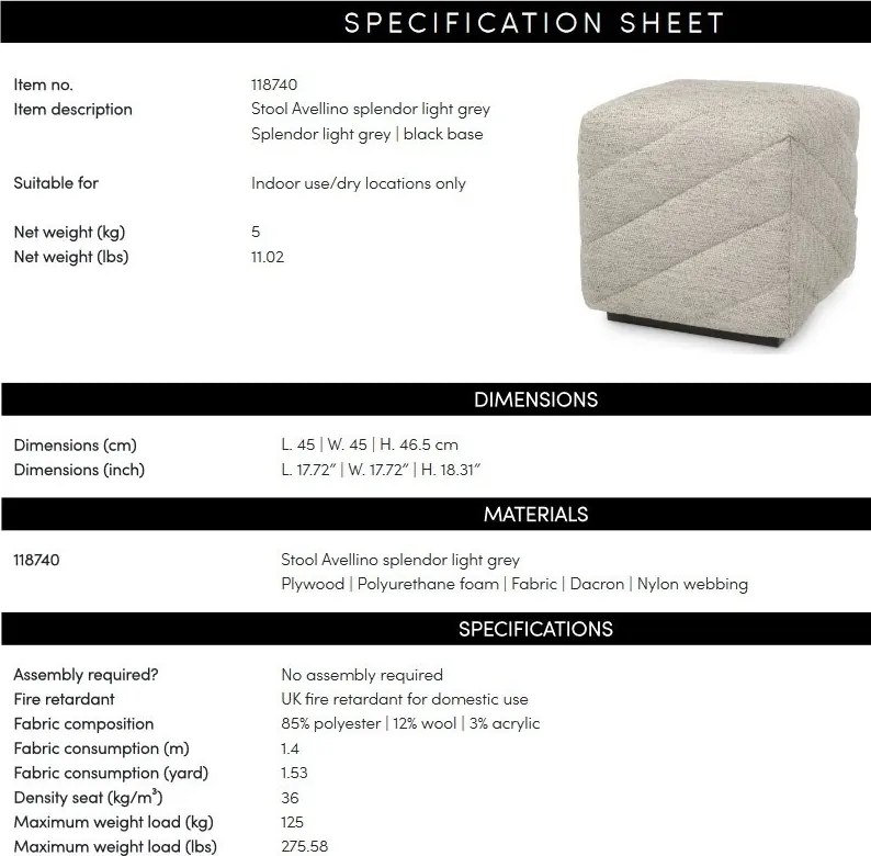 Taburete design LUX Avellino, Splendor light grey