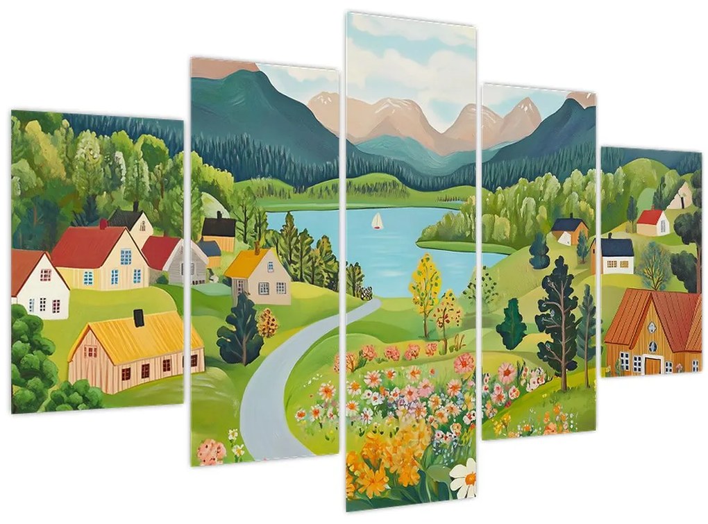 Tablou - Sat în Munți (150x105 cm)