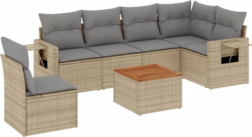vidaXL Set canapele de grădină, 7 piese, cu perne, bej, poliratan