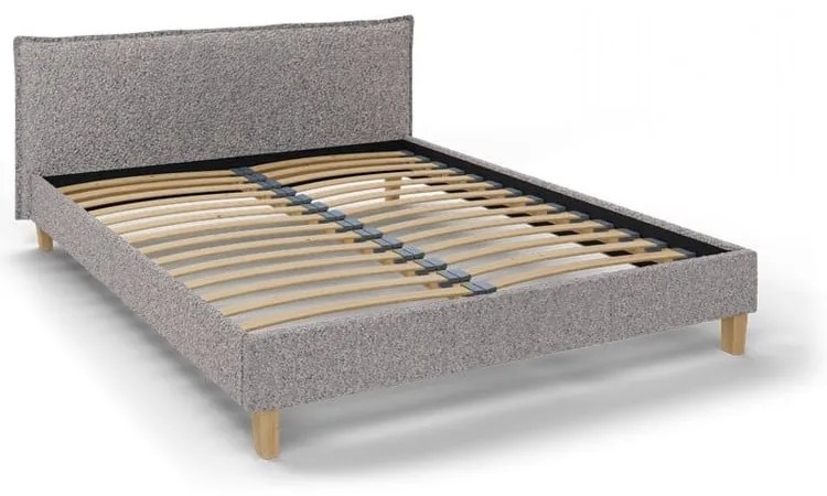 Pat matrimonial gri cu tăblie și somieră 160x200 cm Tina – Ropez