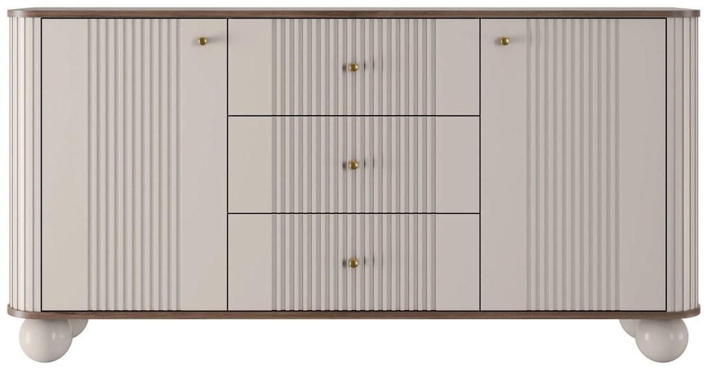 Comoda cu sertare Versper 160 cm - cașmir / nuc / aurii mânere