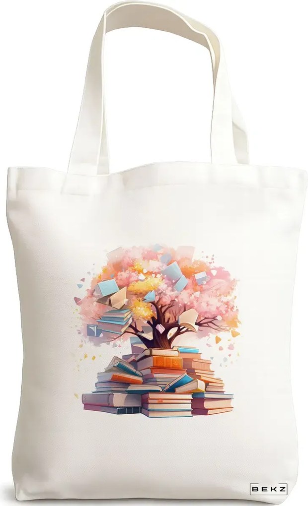 Sacosa de Panza pentru Cumparaturi, Geanta Tote, model Books 42 38 x 34.5 cm, Alba, BEKZ®