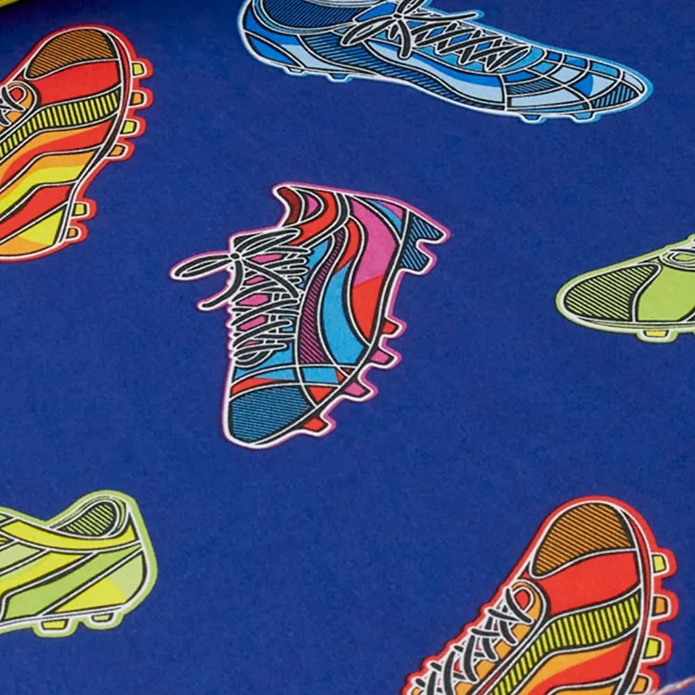 Cearceaf pentru copii albastru pentru pat dublu cu elastic 135x190 cm Bright Football – Catherine Lansfield