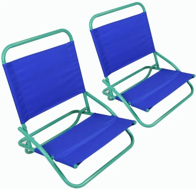 Set de scaune de plajă pliabile, PVC, albastru - verde, 2 bu