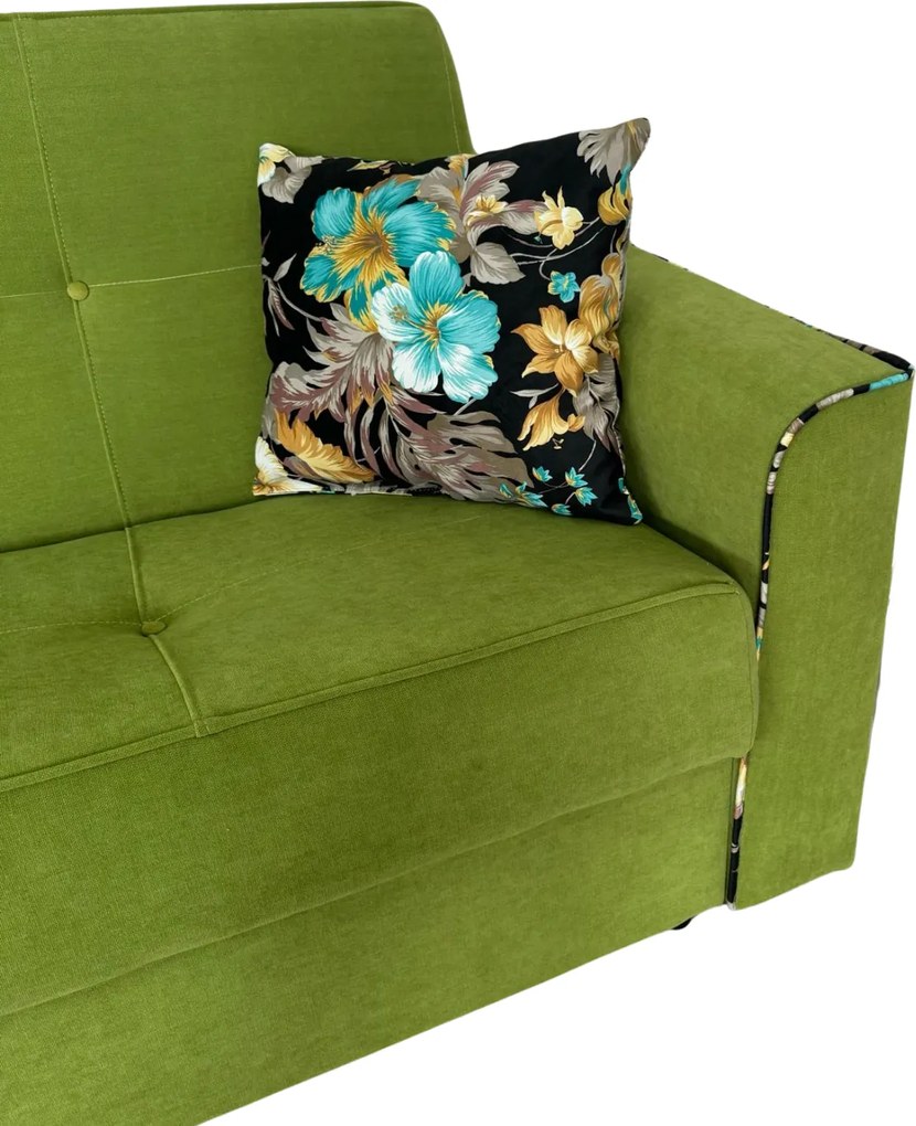 Canapea VERA extensibila, 3 locuri, lada de depozitare, stofa verde masliniu, 225x90x90 Verde masliniu, Stofa