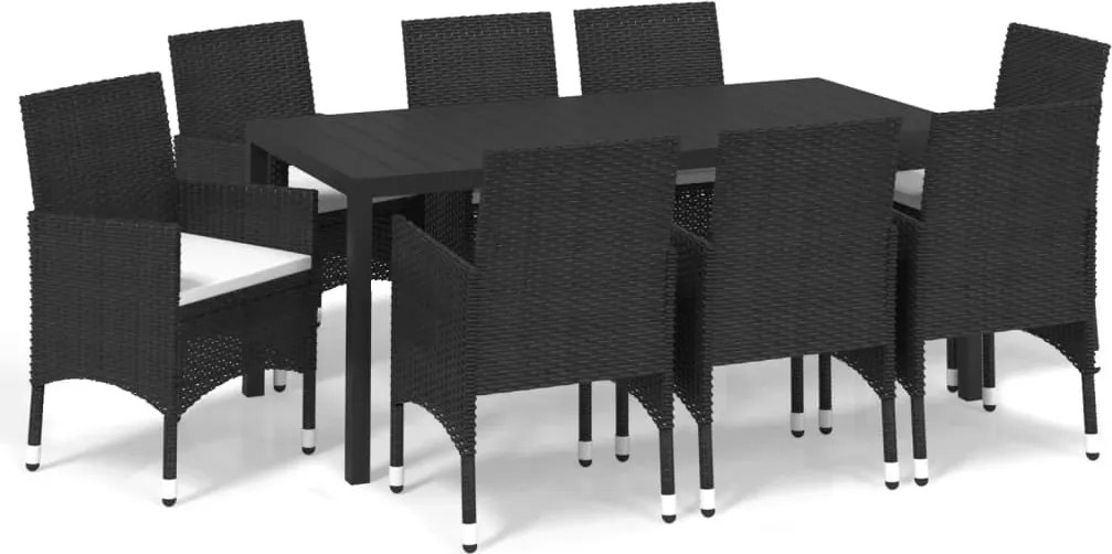vidaXL Set mobilier de grădină cu perne, 9 piese, negru, poliratan