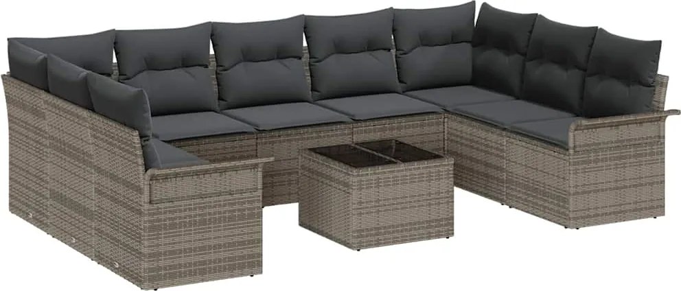 vidaXL Set de canapele pentru grădină 10 pcs Negru poliratan