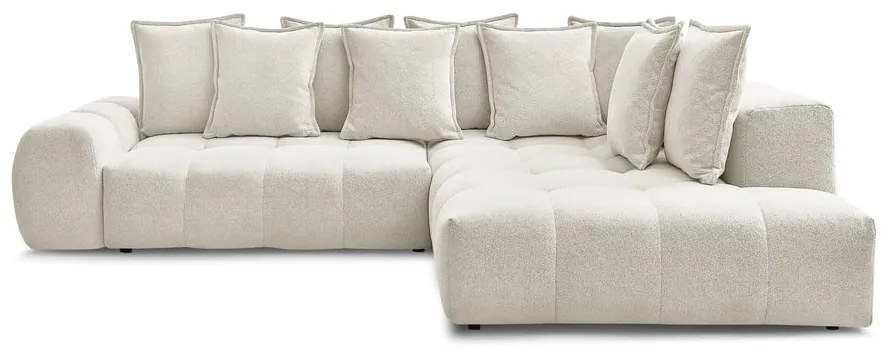 Colțar alb extensibil/cu spațiu de depozitare cu tapițerie din chenille (cu colț pe partea dreaptă/în formă de ”L”) Everest – Bobochic Paris