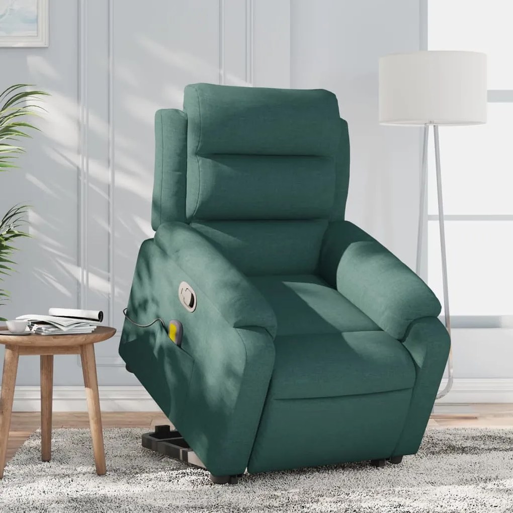 vidaXL Fotoliu rabatabil de masaj, cu ridicare, verde închis, textil