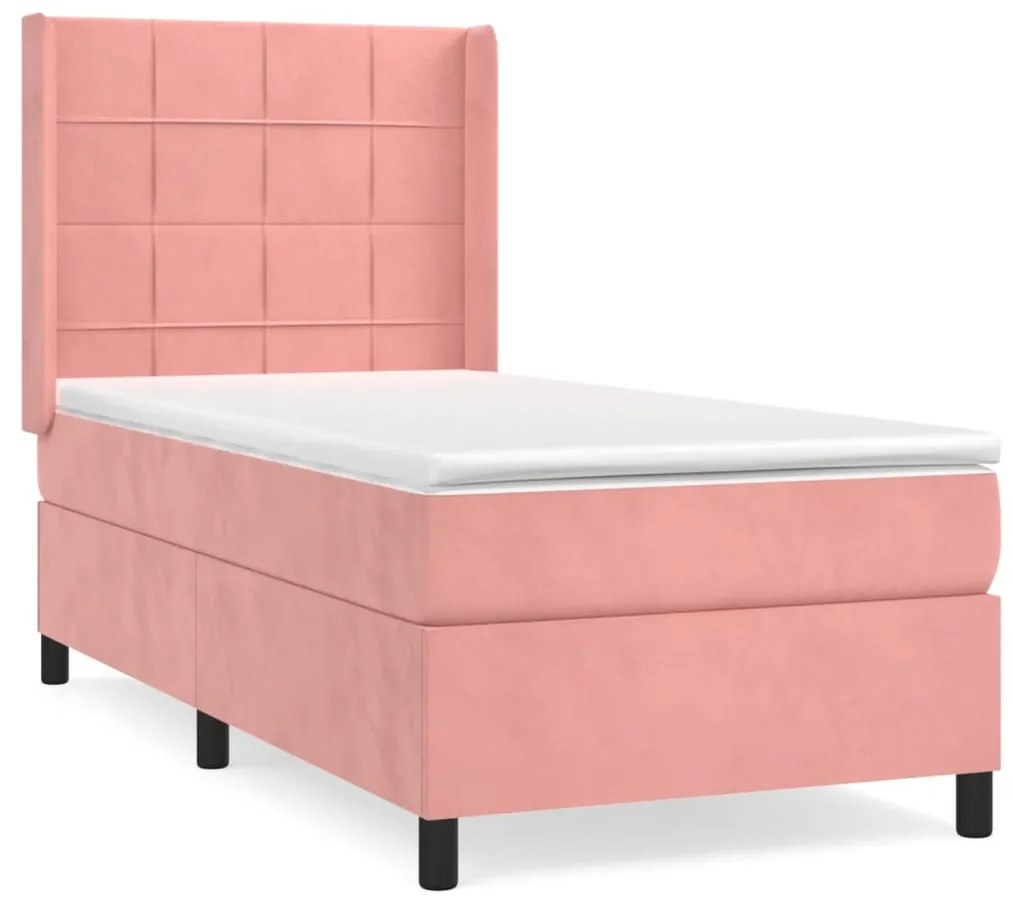 3132656 vidaXL Pat box spring cu saltea, roz, 90x190 cm, catifea