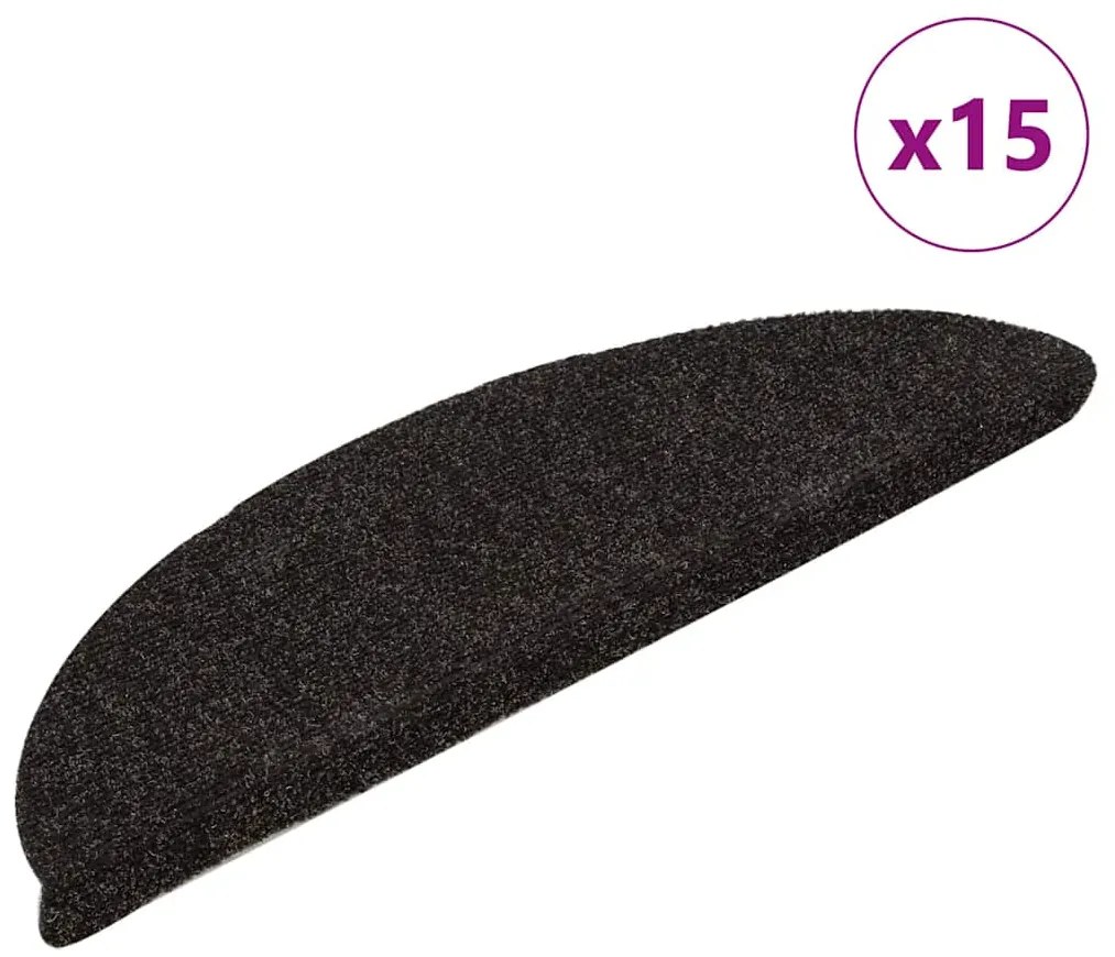vidaXL Covorașe pentru scări autoadezive, 15 buc., 65x21x4 cm, maro închis, semirotunde, mari