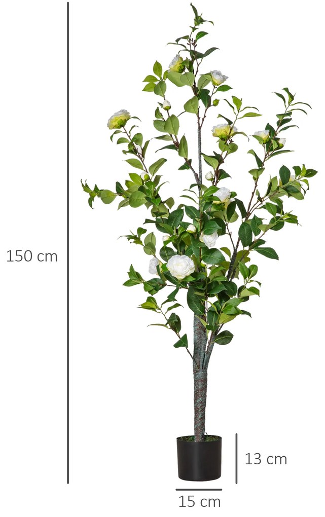 HOMCOM Planta Artificiala Arbore Camelia 150 cm cu Ghveci si 25 Flori, Planta Artificiala de Interior si Exterior | Aosom Romania