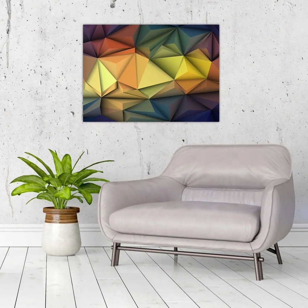 Tablou pe sticlă - Abstracție 3D poligonală (70x50 cm)