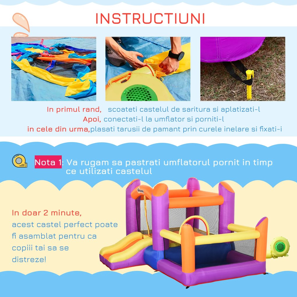 Castel Gonflabil pentru Copii Outsunny cu Trambulina si Piscina, Multicolor, 300x280x170cm | Aosom Romania