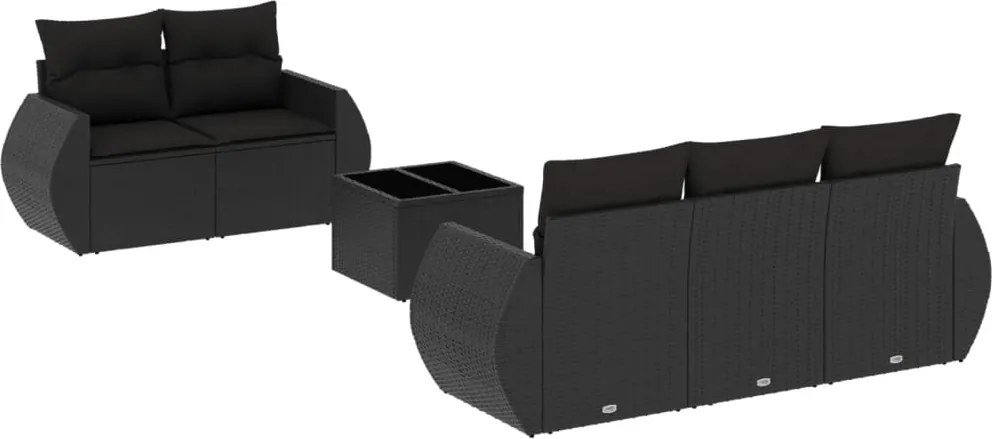 vidaXL Set mobilier de grădină cu perne, 6 piese, negru, poliratan