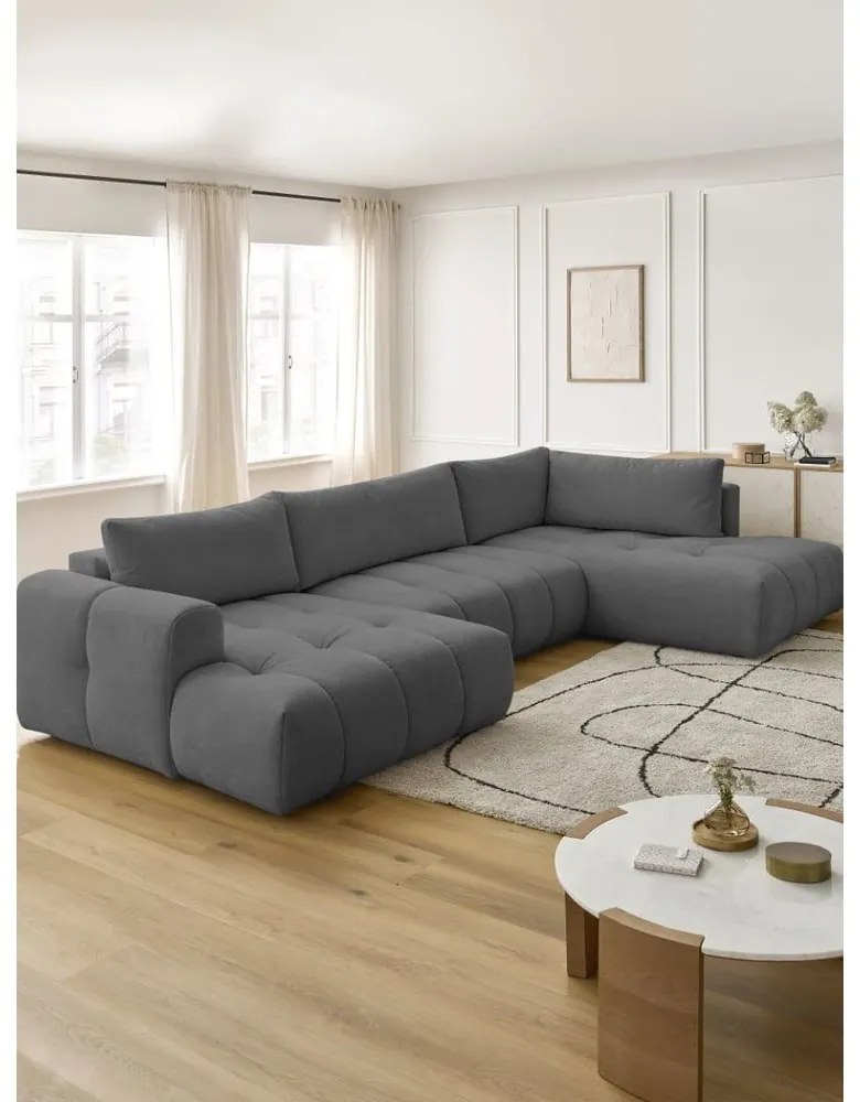 Colțar gri închis extensibil/cu spațiu de depozitare (cu colț pe partea dreaptă/în formă de "U") Fuji – Bobochic Paris